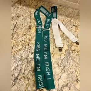 Kiss Me I’m Irish green suspenders for Saint Patrick’s day